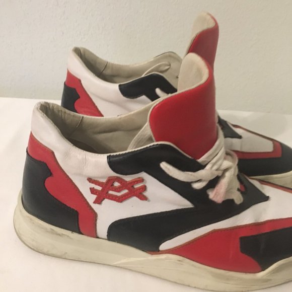 Black Red White Leather Luxe Sneaker Shoes Sz 42 - Picture 2 of 8
